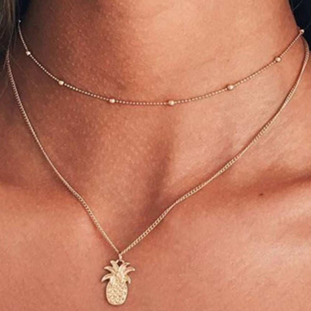 Pineapple Pendant Layered Chain Neckalace